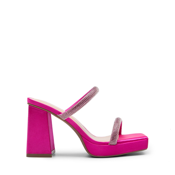 Rhinestone Straps Chunky Sandals - HOT PINK-RHINESTONE - 3